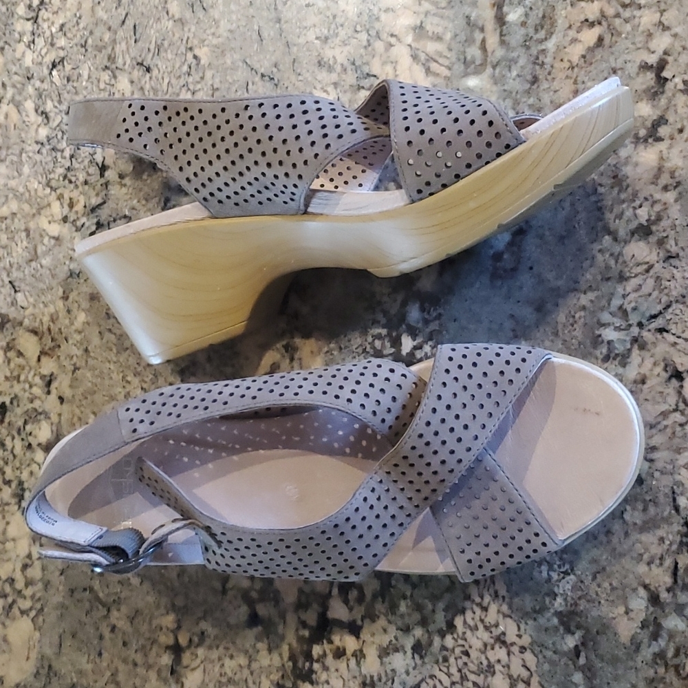 Dansko Taupe Perforated Leather Platform Sandals